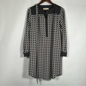 LOFT Charmed Waist Geometric Long Sleeve Popover Shirt Dress